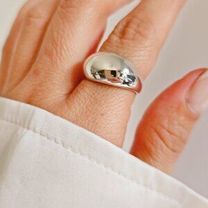 Sterling Silver Women Dome Ring, Art Deco Ring, Statement Jewelry, Medium Dome